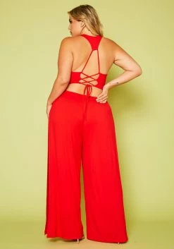 Plus Size Halter Top Wide Leg Slit Jumpsuit -Asoph Sales Shop 2020616 001 5