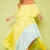 Plus Size Two Tone Pleated Asymmetrical Maxi Dress