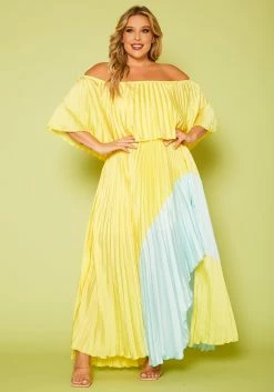 Plus Size Two Tone Pleated Asymmetrical Maxi Dress -Asoph Sales Shop 2020620 001 3