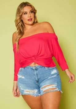 Plus Size Off Shoulder Front Twist Top -Asoph Sales Shop 2020621 001 3