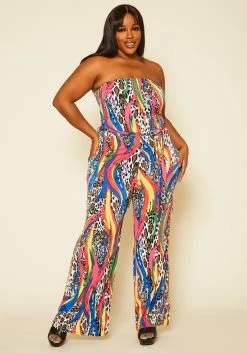Plus Size Leopard Print Mix Jumpsuit