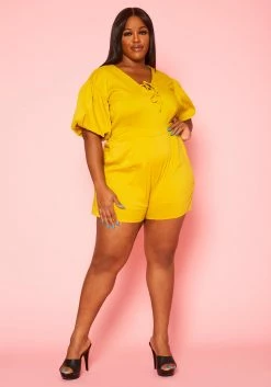 Plus Size Balloon Sleeve Romper