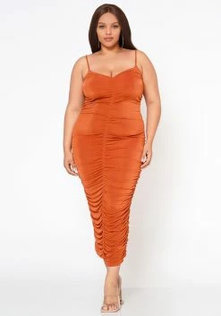 Plus Size Ruched Bodycon Cami Maxi Dress