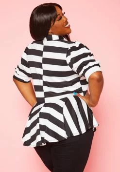 Plus Size Striped Bow Collar Peplum Top 8 Plus Size Striped Bow Collar Peplum Top -Asoph Sales Shop 2020661 001 4