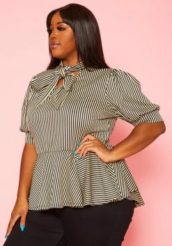 Plus Size Puff Shoulder Sleeve Peplum Blouse -Asoph Sales Shop 2020662 001 3