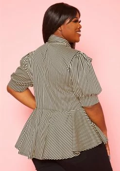 Plus Size Puff Shoulder Sleeve Peplum Blouse -Asoph Sales Shop 2020662 001 4