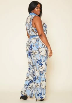 Plus Size Multi Print Collar Jumpsuit -Asoph Sales Shop 2020680 001 3