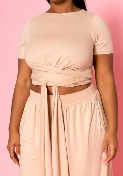 Plus Size Tie Front Crop Top & Wide Flare Pants Set 11 Plus Size Tie Front Crop Top & Wide Flare Pants Set -Asoph Sales Shop 2020689 003 4