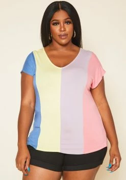 Plus Size Color Block V Neck Shirt -Asoph Sales Shop 2020694 001 0