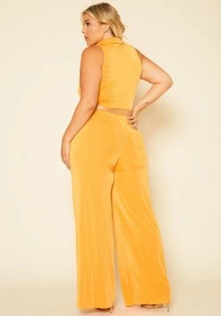 Plus Size Open Collar Crop Top & Flare Pants Set -Asoph Sales Shop 2020721 002 3