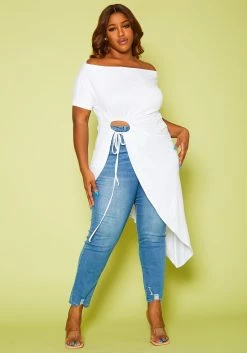 Plus Size Asymmetrical Off Shoulder Top