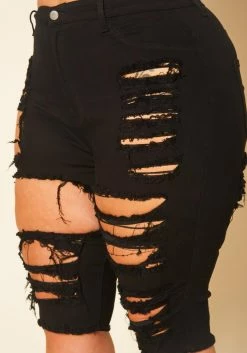 Plus Size Distressed High Waist Biker Shorts -Asoph Sales Shop 2020741 001 0