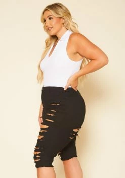 Plus Size Distressed High Waist Biker Shorts -Asoph Sales Shop 2020741 001 3