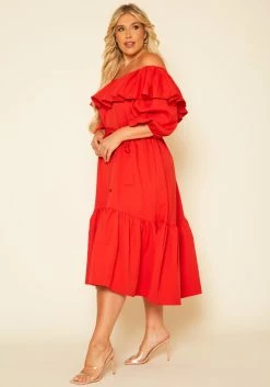 Plus Size Off Shoulder Wide Flare Midi Dress -Asoph Sales Shop 2020751 002 2