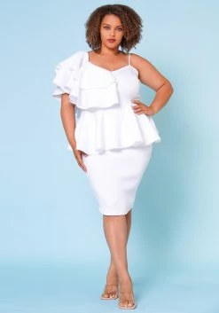 Plus Size Ruffle One Sleeve Peplum Dress