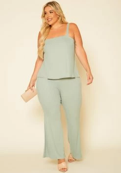 Plus Size Ribbed Tank Top & Wide Leg Pants Set