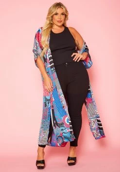 Plus Size Abstract Print Slit Kimono Cardigan 8 Plus Size Abstract Print Slit Kimono Cardigan -Asoph Sales Shop 2020768 001 2