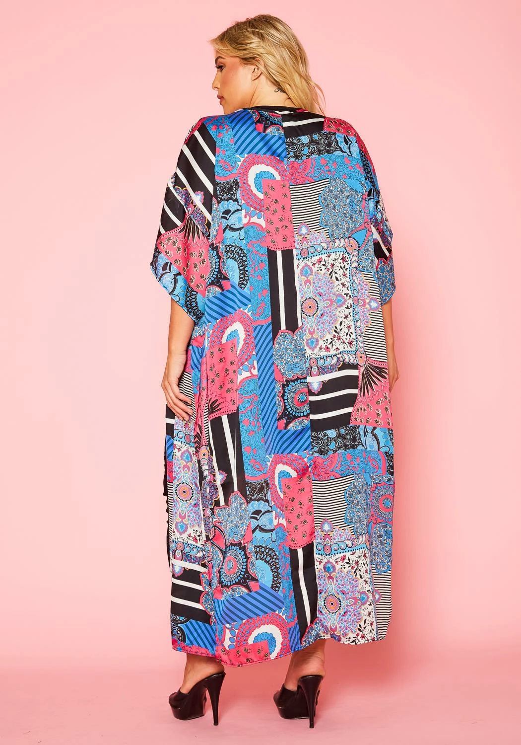 Plus Size Abstract Print Slit Kimono Cardigan 5 Plus Size Abstract Print Slit Kimono Cardigan - Image 5
