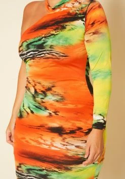 Plus Size Multi Print One Sleeve Mini Dress -Asoph Sales Shop 2020770 001 4