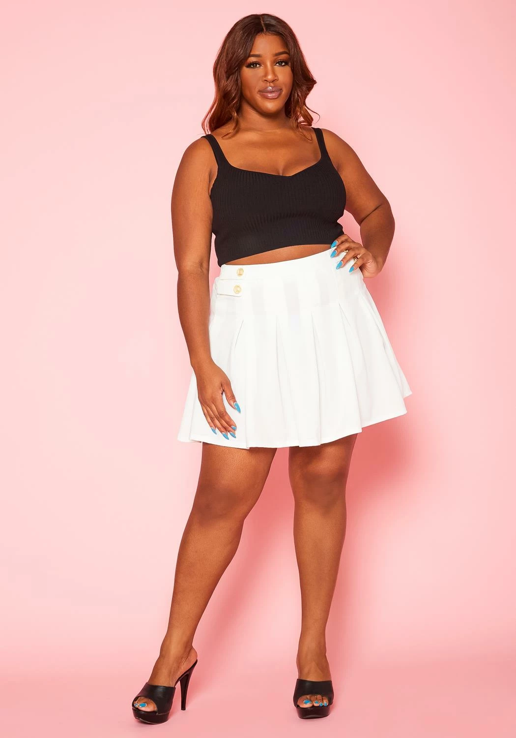 Plus Size Flare Pleated Mini Skirt 2 Plus Size Flare Pleated Mini Skirt - Image 2