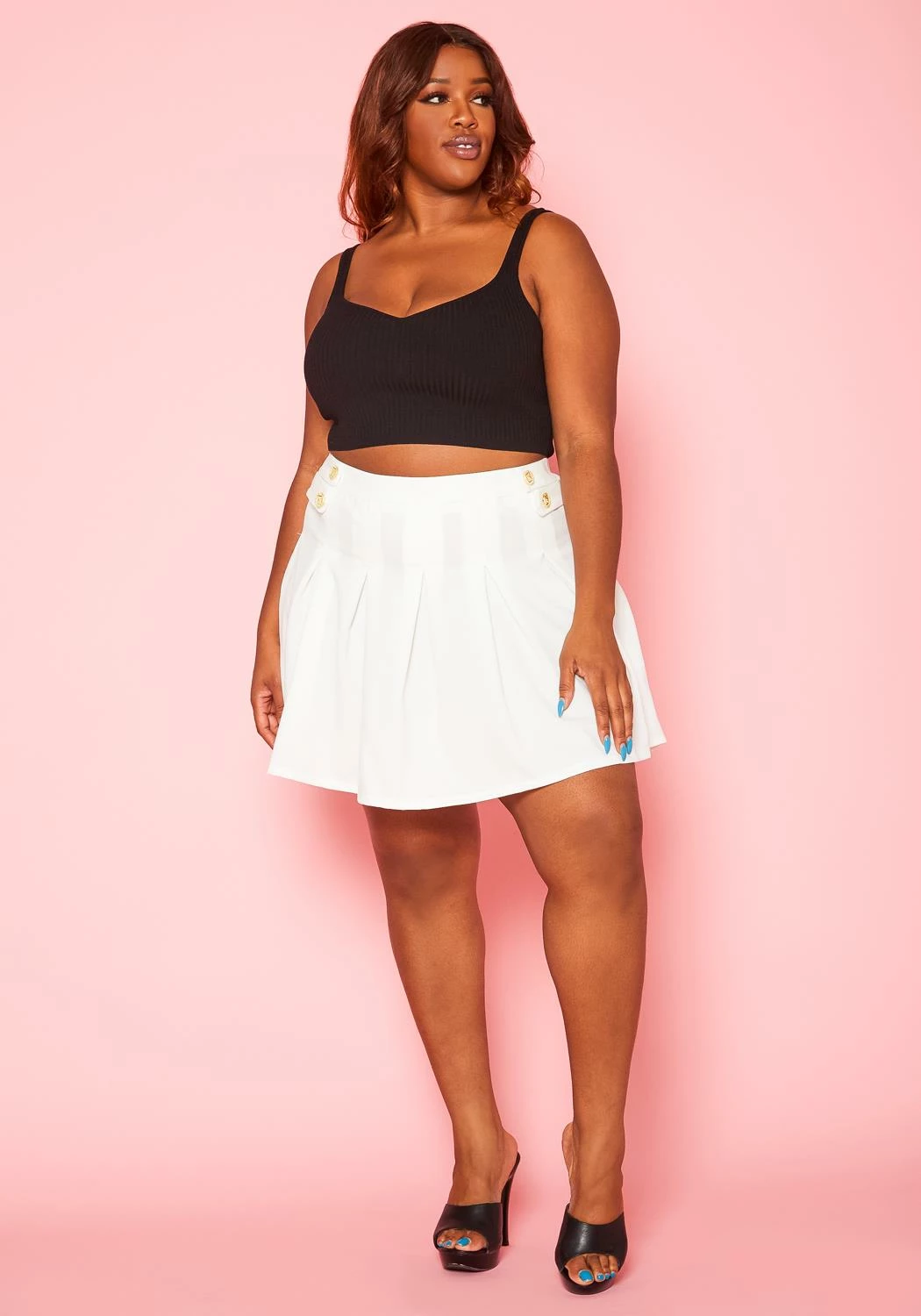 Plus Size Flare Pleated Mini Skirt 3 Plus Size Flare Pleated Mini Skirt - Image 3