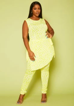 Plus Size Polka Dot Print Sleek Top And Leggings Set