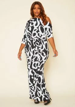 Plus Size Asymmetric Shoulder Abstract Print Jumpsuit -Asoph Sales Shop 2020815 001 2