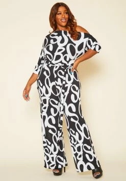 Plus Size Asymmetric Shoulder Abstract Print Jumpsuit -Asoph Sales Shop 2020815 001 3
