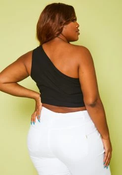 Plus Size Ribbed One Sleeve Crop Top -Asoph Sales Shop 2020817 001 5