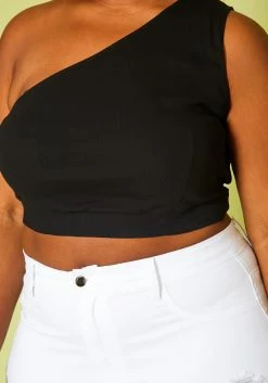 Plus Size Ribbed One Sleeve Crop Top -Asoph Sales Shop 2020817 001 6