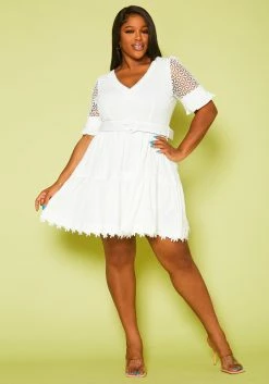 Plus Size Embroidered Tiered Dress