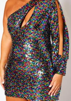 Plus Size One Shoulder Sequin Mini Dress 11 Plus Size One Shoulder Sequin Mini Dress -Asoph Sales Shop 2020837 001 6