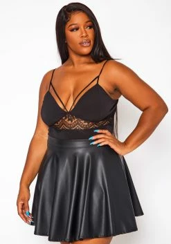 Plus Size Lace Front Strap Bodysuit