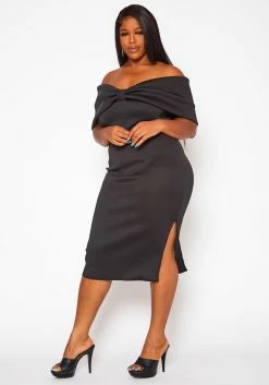 Plus Size Bow Off Shoulder Midi Dress -Asoph Sales Shop 2020842 001 4