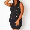 Plus Size Double Breasted Sleeveless Mini Dress