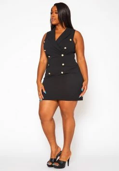Plus Size Double Breasted Sleeveless Mini Dress 8 Plus Size Double Breasted Sleeveless Mini Dress -Asoph Sales Shop 2020845 001 3