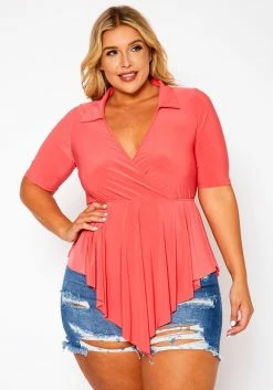 Plus Size Surplice Peplum Top