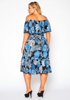 Plus Size Off Shoulder Leaf Print Tiered Dress -Asoph Sales Shop 2020872 001 4