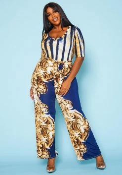 Plus Size Abstract Brocade Jumpsuit