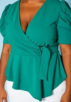 Plus Size Puff Sleeve Wrap Peplum Blouse -Asoph Sales Shop 2020884 001 5