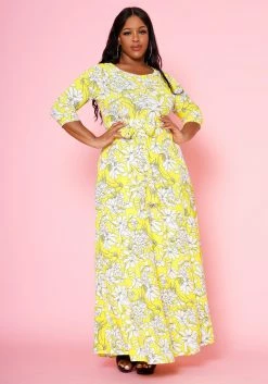 Plus Size Fit & Flare Floral Print Belted Maxi Dress