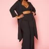 Plus Size Halter Crop Top & Duster Three Piece Set