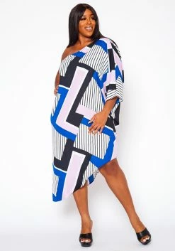 Plus Size Asymmetric One Shoulder Dress