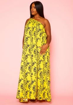 Plus Size One Shoulder Floral Print Maxi Dress -Asoph Sales Shop 2020927 002 2