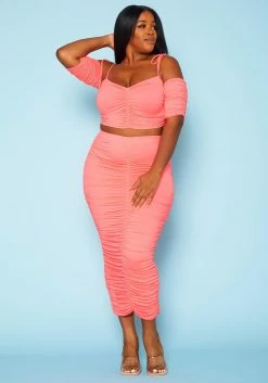 Plus Size Ruched Crop Top & Skirt Two Piece Set -Asoph Sales Shop 2020940 002 2