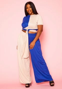 Plus Size Color Splice Crop Top & Pants Set -Asoph Sales Shop 2020943 002 1