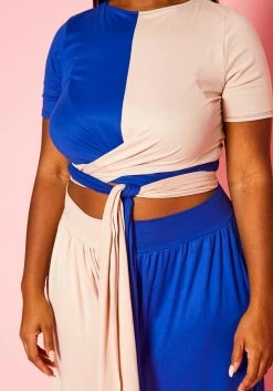 Plus Size Color Splice Crop Top & Pants Set -Asoph Sales Shop 2020943 002 4