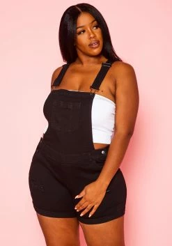 Plus Size Overall Denim Shorts