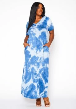 Plus Size Tie Dye V-Neck Short Sleeve Maxi Dress -Asoph Sales Shop 2020960 001 2