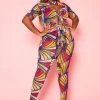 Plus Size Abstract Print Cut Out Jumpsuit